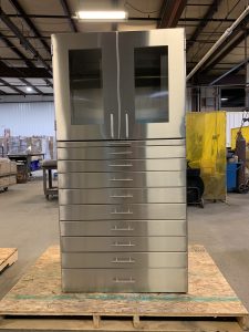 Custom stainless steel medical storage cabinet.