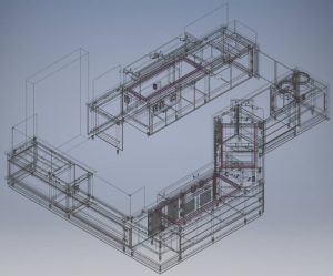 Custom engineered serving counter in wireframe view